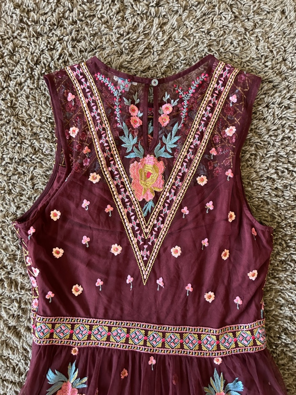 Sundance Burgundy Sleeveless Embroidered Floral Maxi Dress - Picture 6 of 10